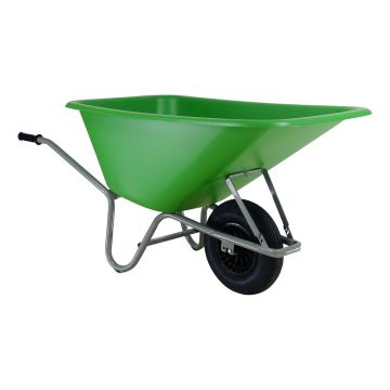 Kruiwagen Forza 165L HDPE bak groen, grijs gelakt onderst.