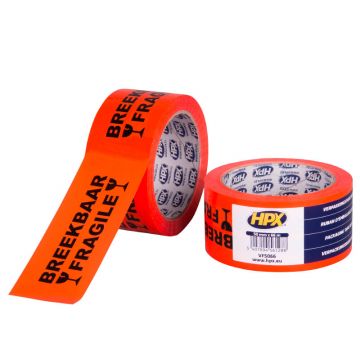 Plakband 'Breekbaar' oranje 5cm x 66m